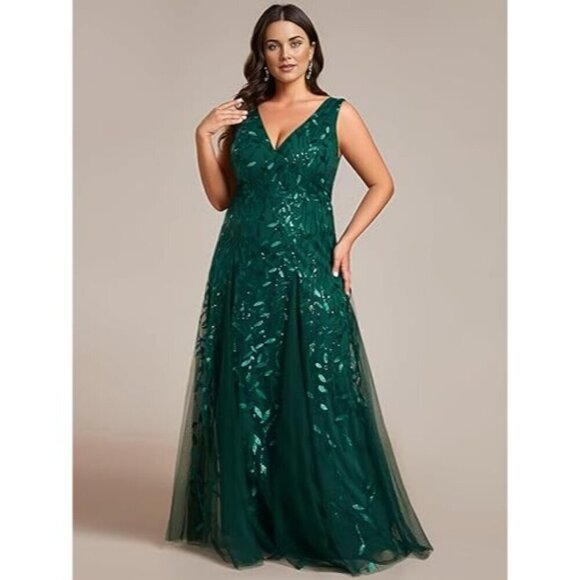 Ever-Pretty Green Sequined A-Line Evening Gown XXL US 12 - Picture 1 of 5